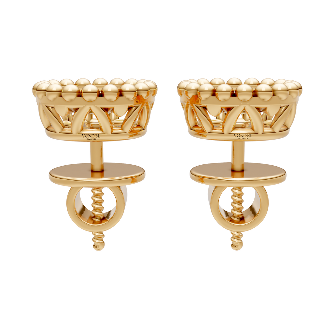 Ronde Pavé Oorknopjes met Goudbolletjes Rand - 18K Geelgoud - 0,33 ct