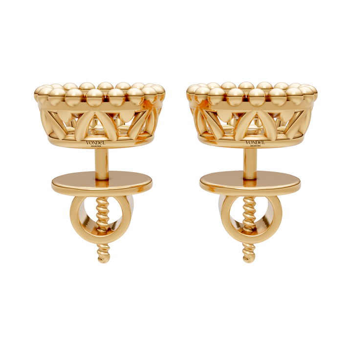 Ronde Pavé Oorknopjes met Goudbolletjes Rand - 18K Geelgoud - 0,33 ct
