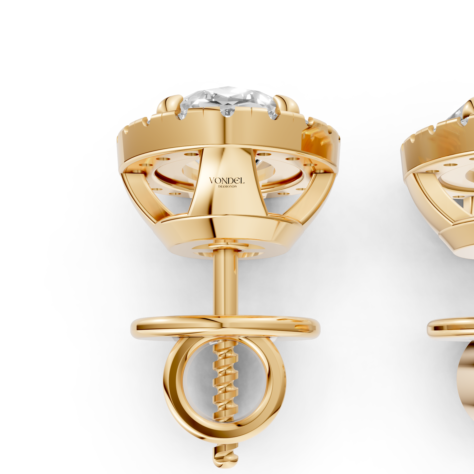 Bibi - In Stock - Oval Halo Lab Grown Diamond Stud Earrings - 18K Yellow Gold - 1,28 ct