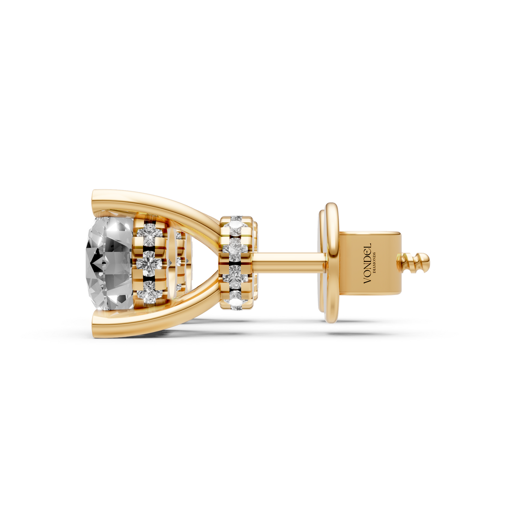 Rond Briljant Stud Oorbellen met Dubbele Hidden Halo - 18K Geelgoud - 2,44 ct