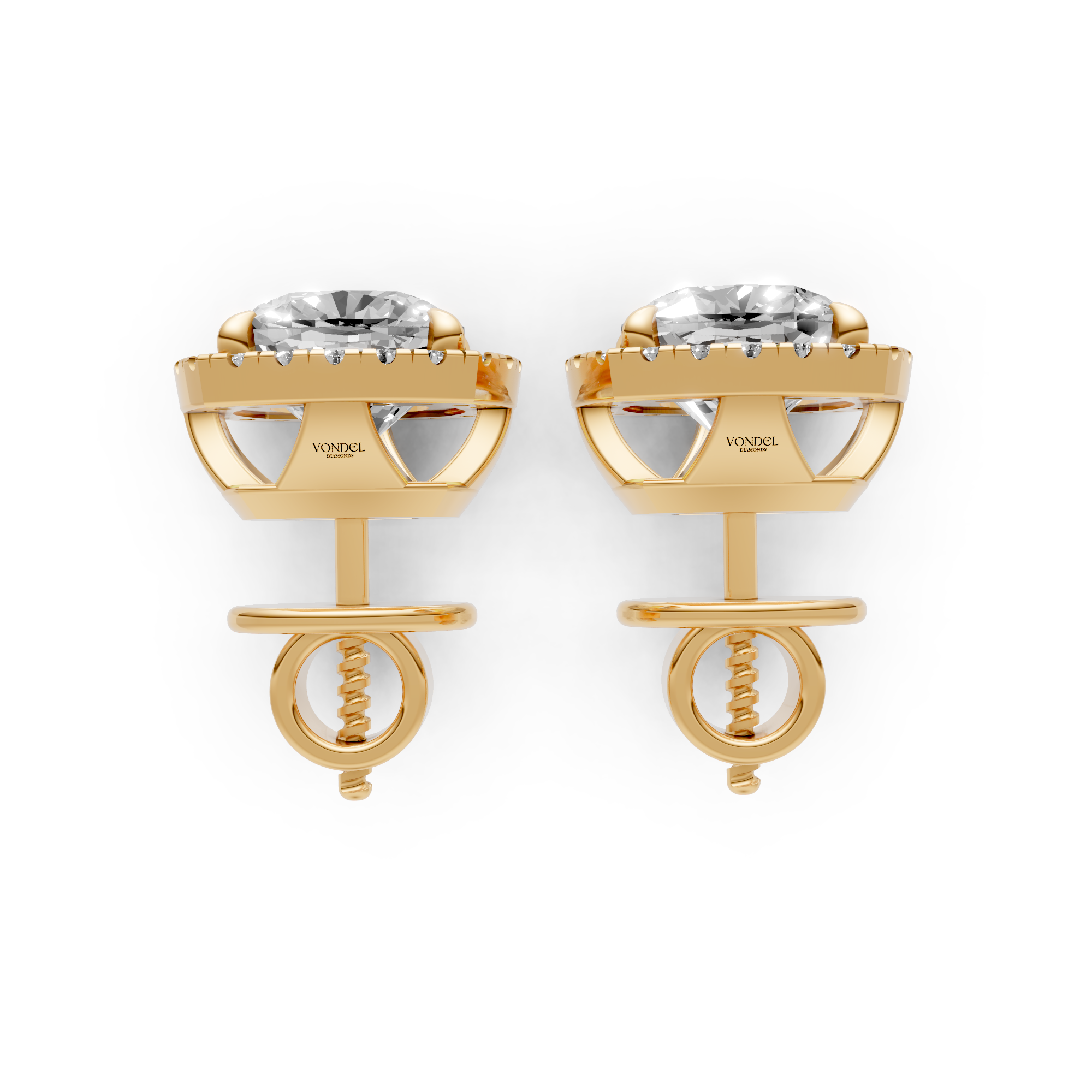 Bibi - In Stock - Cushion Halo Lab Grown Diamond Stud Earrings - 18K Gold