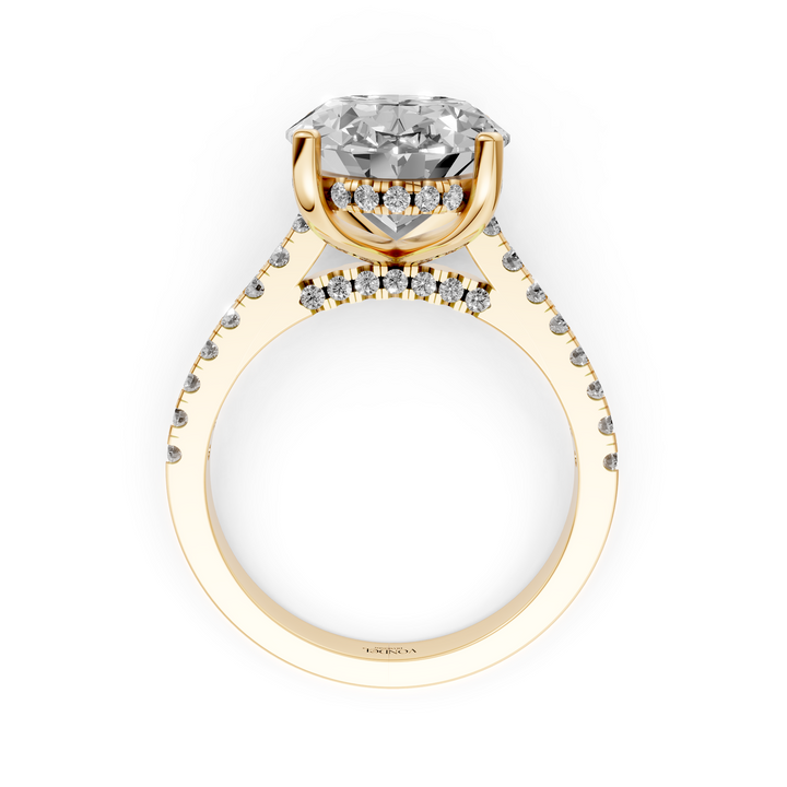 Ovale Solitaire met Pave Band en Brug - 18K Geelgoud - 5,60 ct