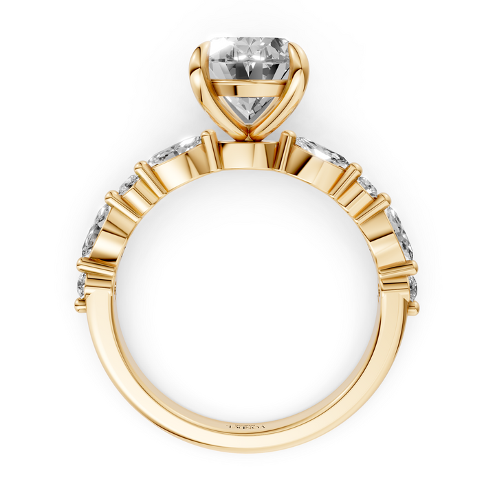Ovale Solitaire met Marquise Rond Briljant Band - 18K Geelgoud - 2,37 ct