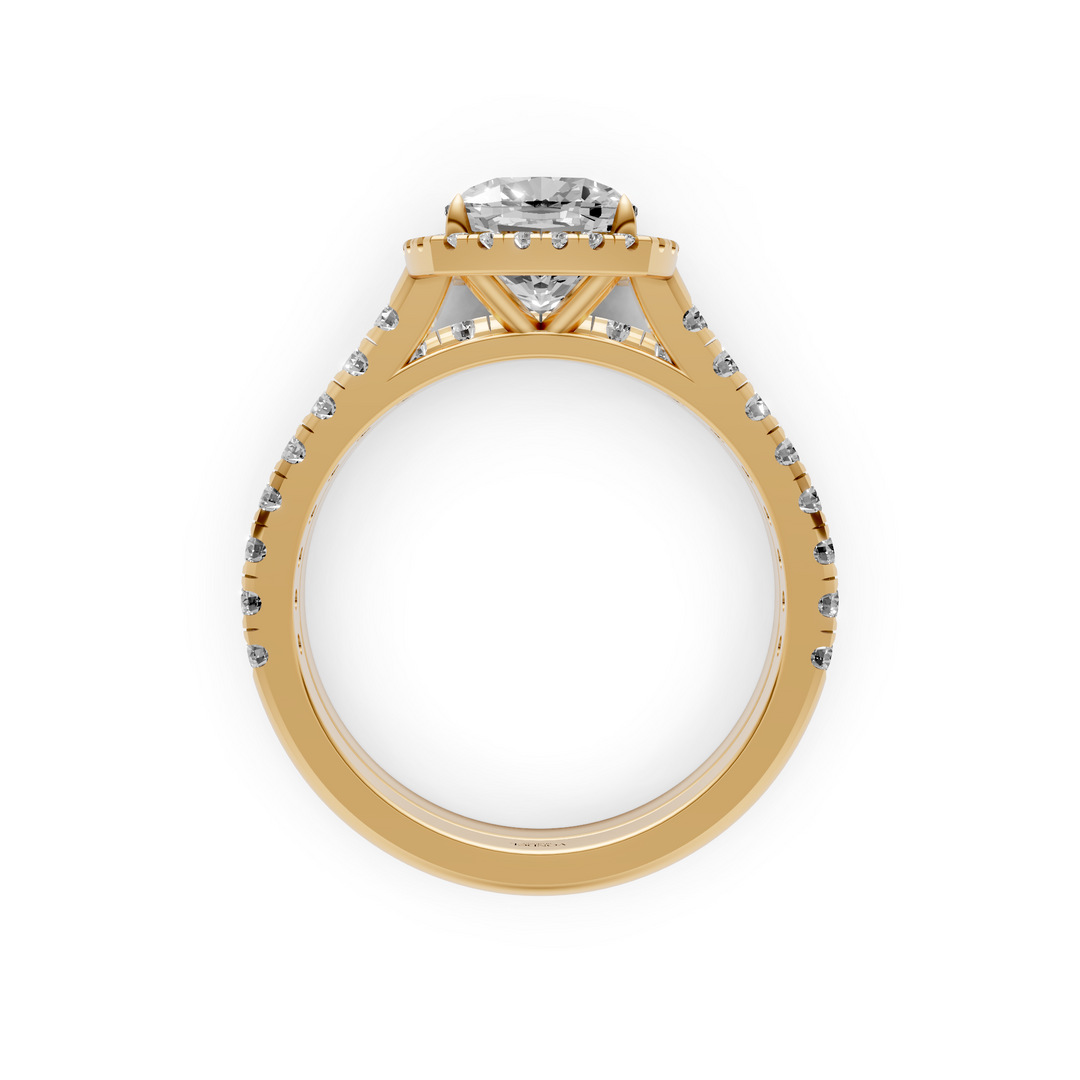 Cushion Halo Ring met Pave Band en Aanschuifring Set - 18K Geelgoud - 2,43 ct