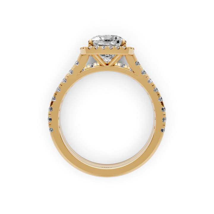 Cushion Halo Ring met Pave Band en Aanschuifring Set - 18K Geelgoud - 2,43 ct