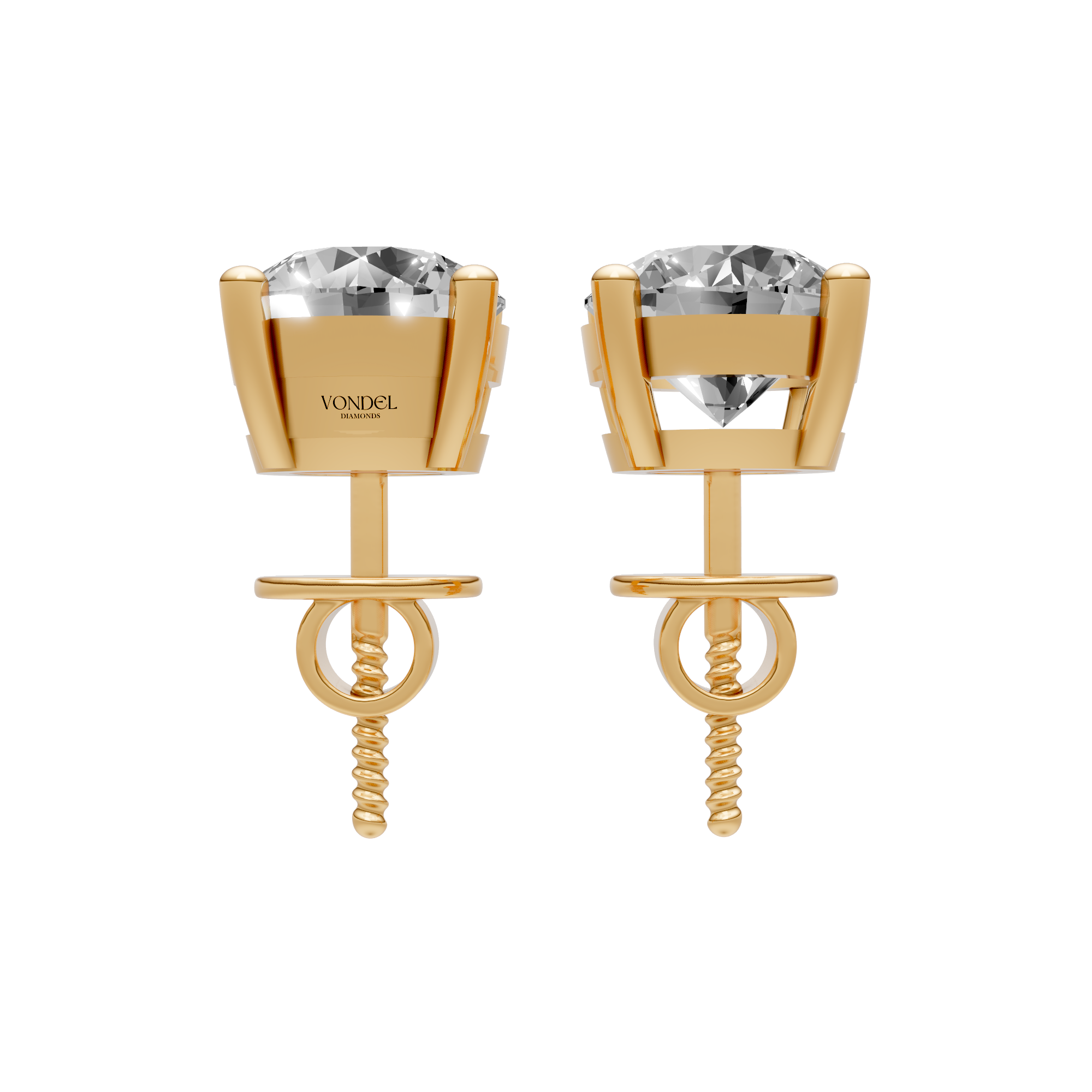 Renée - Round Brilliant Lab Grown Diamond Stud Earrings, Basket Setting - 18K Gold