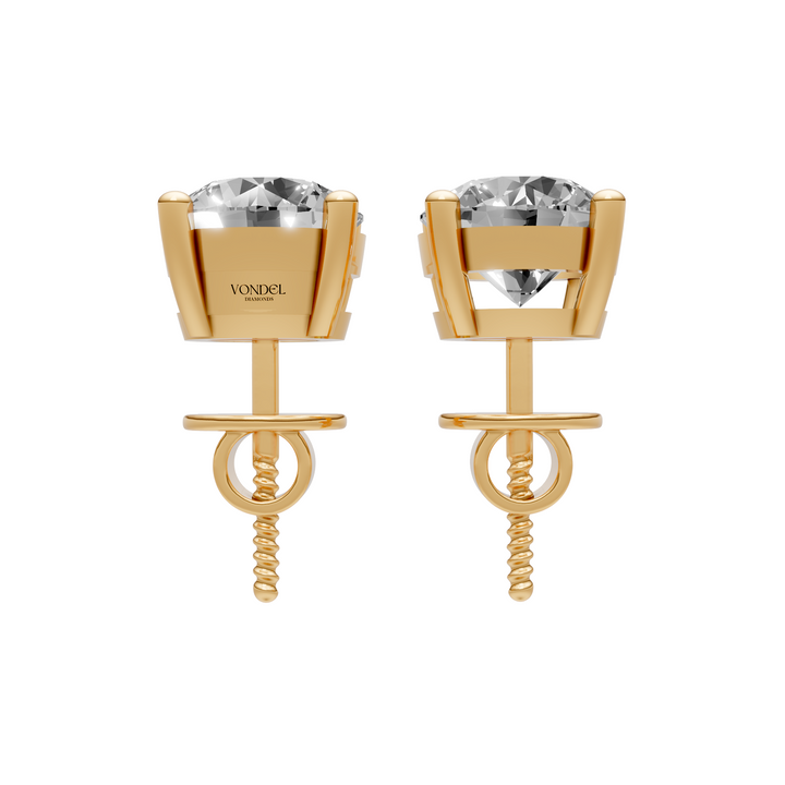 Rond Briljant Stud Oorbellen, Basketzetting Met Schroefsluiting - 18K Geelgoud - 4,06 ct