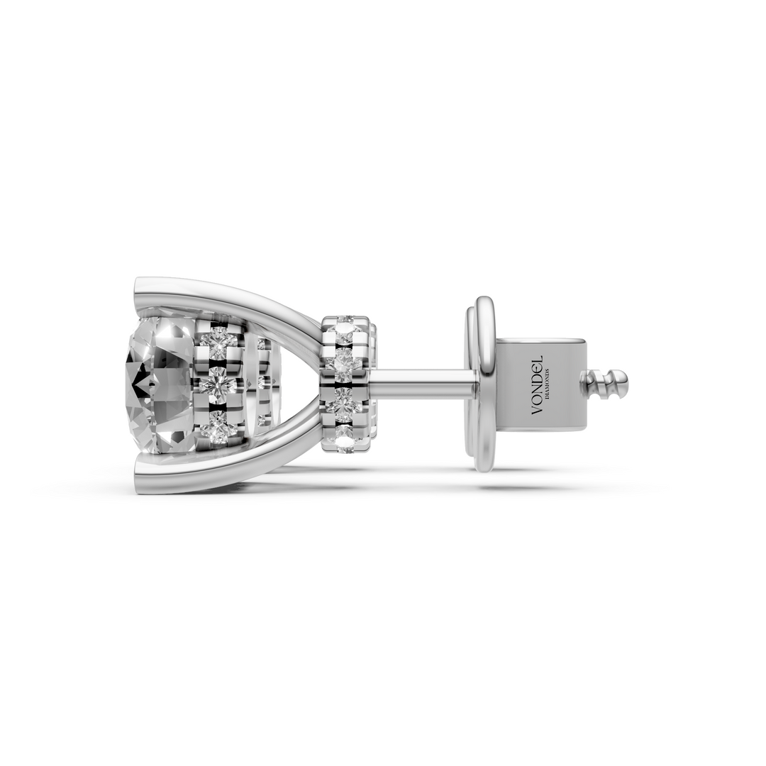 Rond Briljant Stud Oorbellen, Met Dubbele Hidden Halo - 18K Witgoud - 1,28 ct