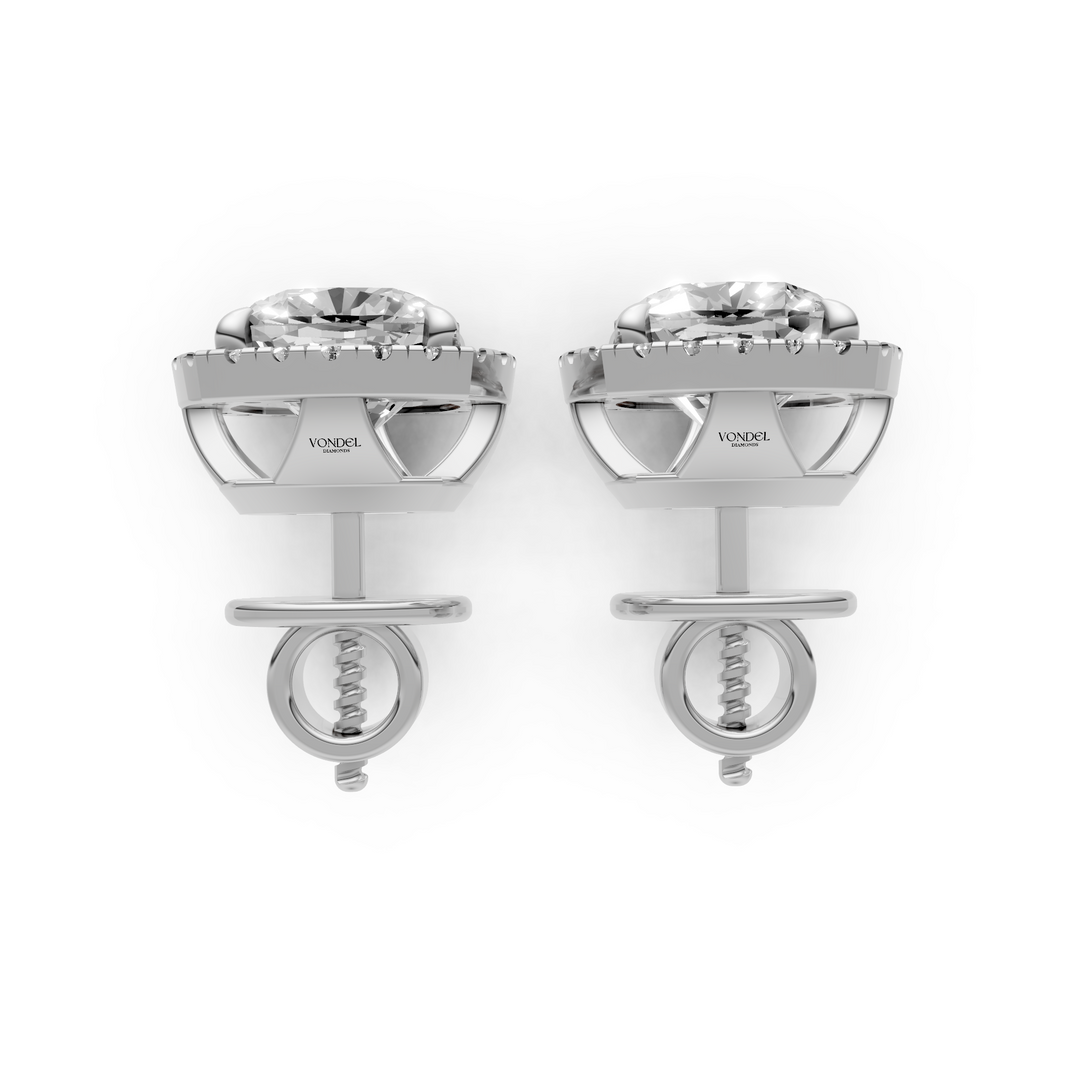 Cushion Halo Stud Oorbellen - 18K Witgoud - 1,05 ct
