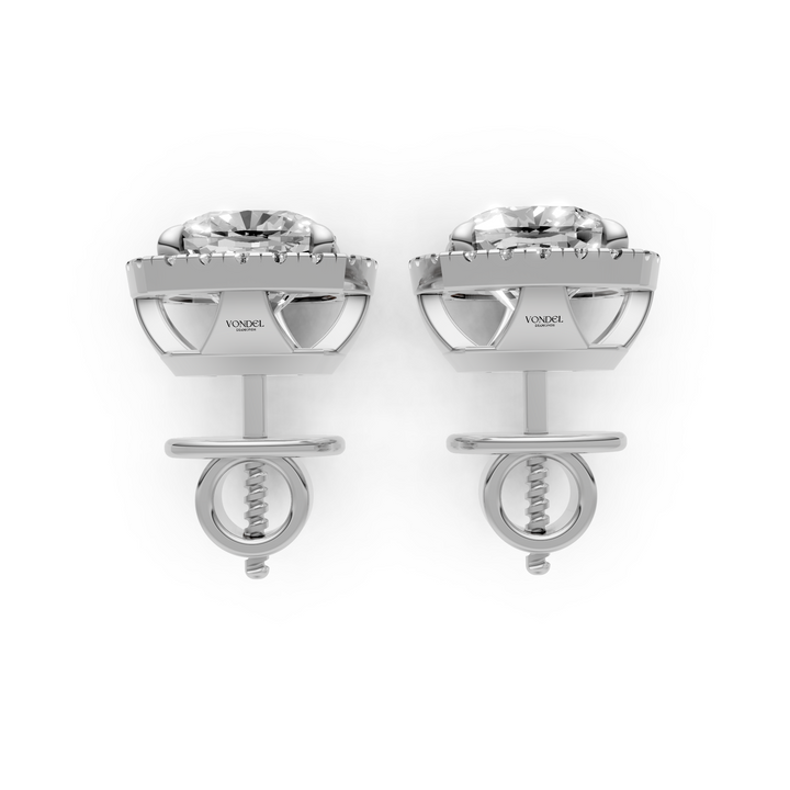 Cushion Halo Stud Oorbellen - 18K Witgoud - 1,05 ct