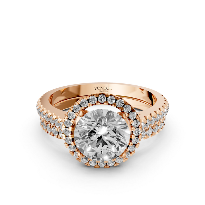 Rond Briljant Halo Ring met Pave en Aanschuifring (Set) - 18K Goud