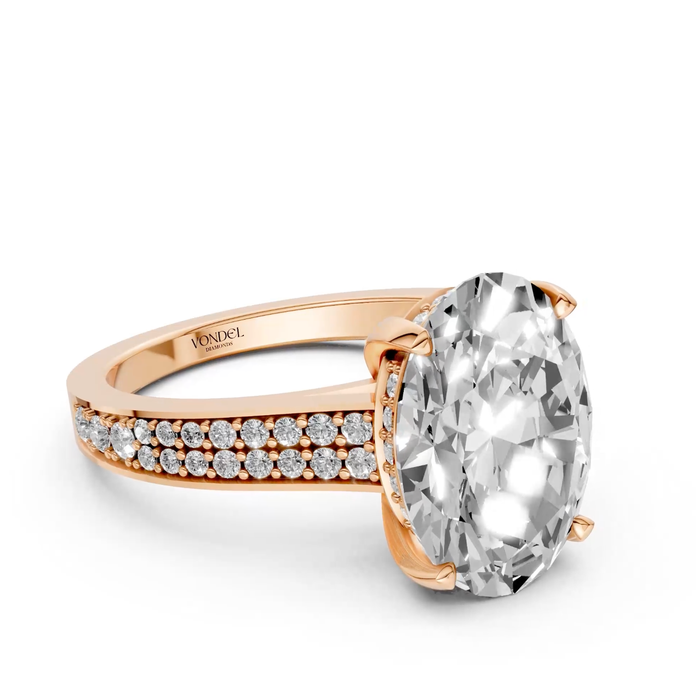 Louise – Oval Solitair Lab Grown Diamond Ring with Wide Pave Band and Hidden Halo