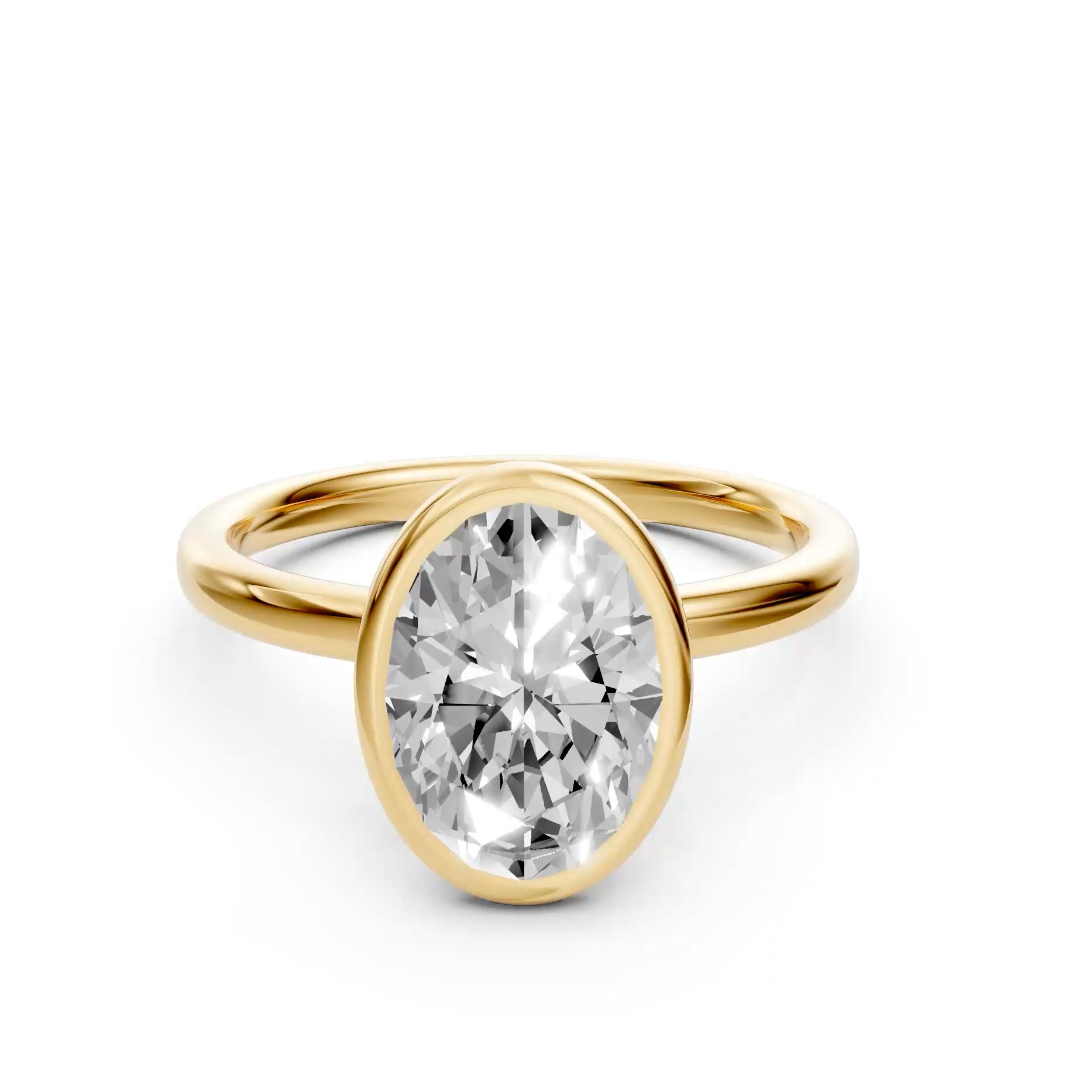 Abby - Oval Solitair Lab Grown Diamond Ring with Bezel Setting - 18K Yellow Gold - 2 ct