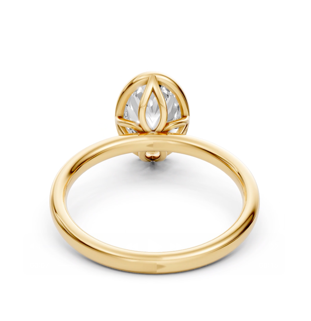 Abby - Oval Solitair Lab Grown Diamond Ring with Bezel Setting - 18K Yellow Gold - 2 ct
