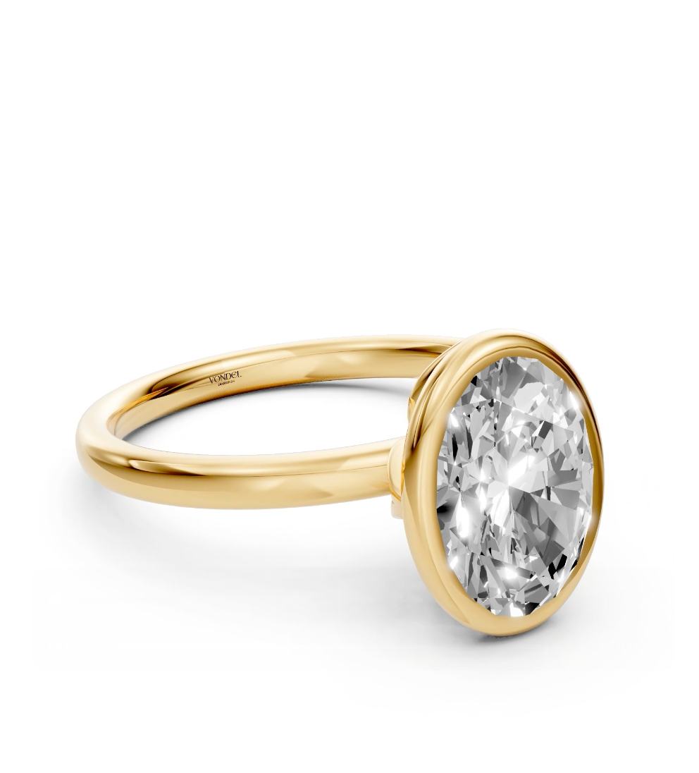 Abby - Oval Solitair Lab Grown Diamond Ring with Bezel Setting - 18K Yellow Gold - 2 ct