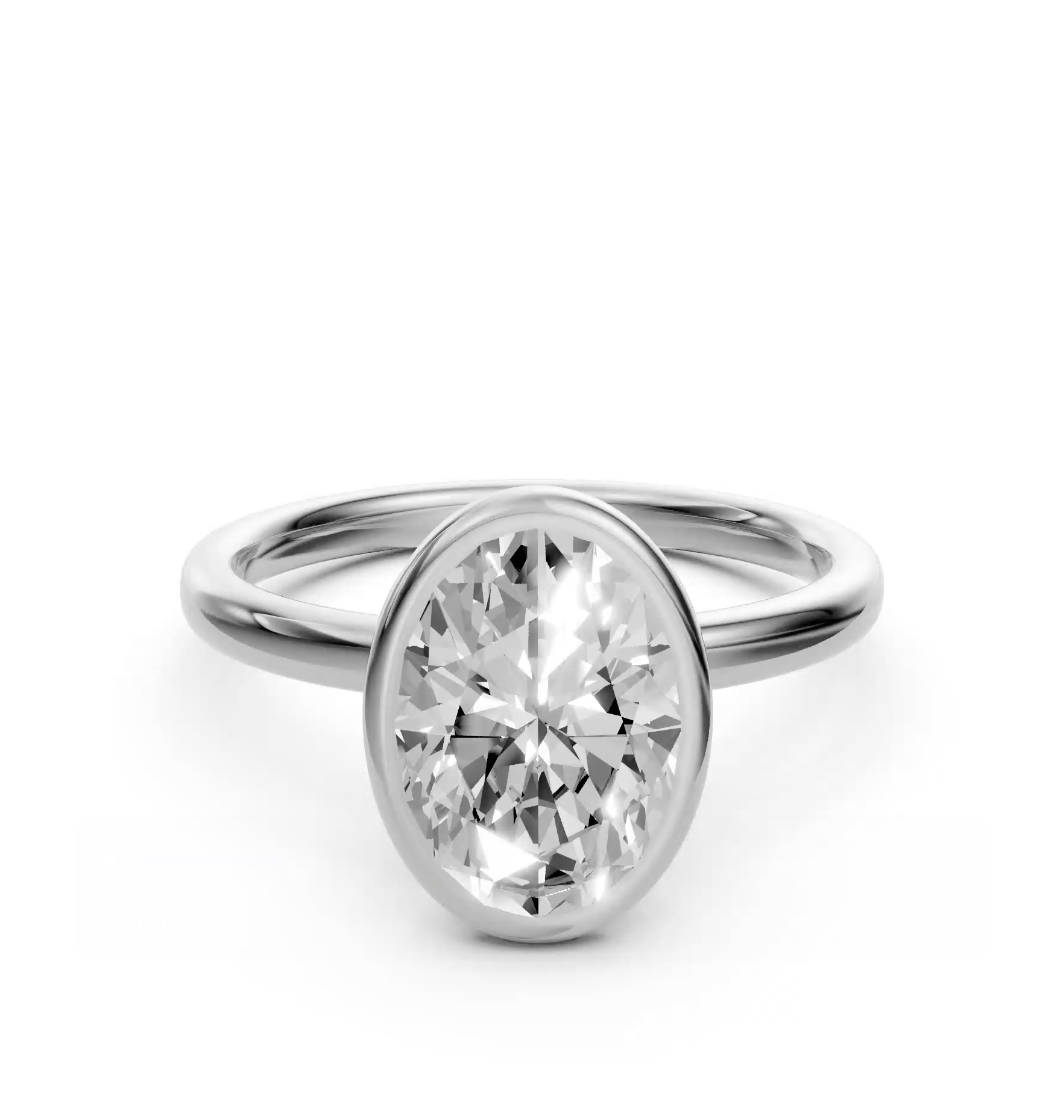 Abby - Oval Solitair Lab Grown Diamond Ring with Bezel Setting - 18K Yellow Gold - 2 ct