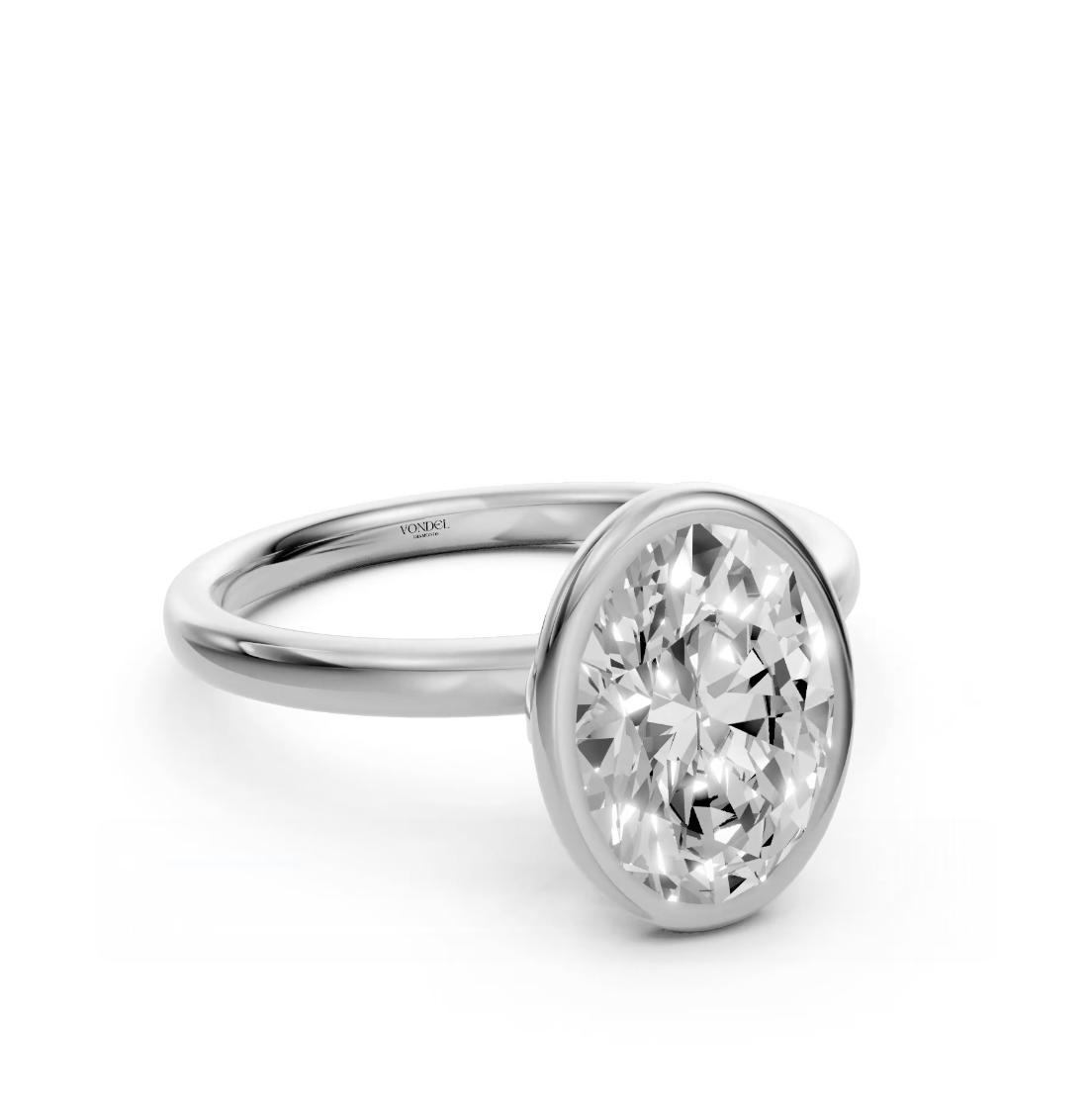 Abby - Oval Solitair Lab Grown Diamond Ring with Bezel Setting - 18K Yellow Gold - 2 ct