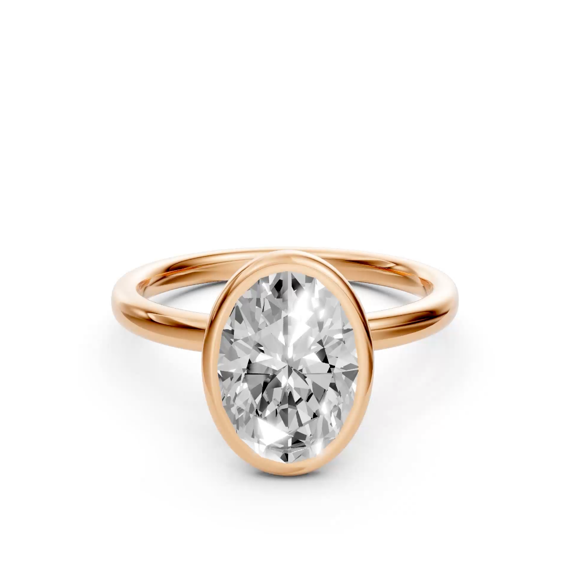 Abby - Oval Solitair Lab Grown Diamond Ring with Bezel Setting - 18K Yellow Gold - 2 ct