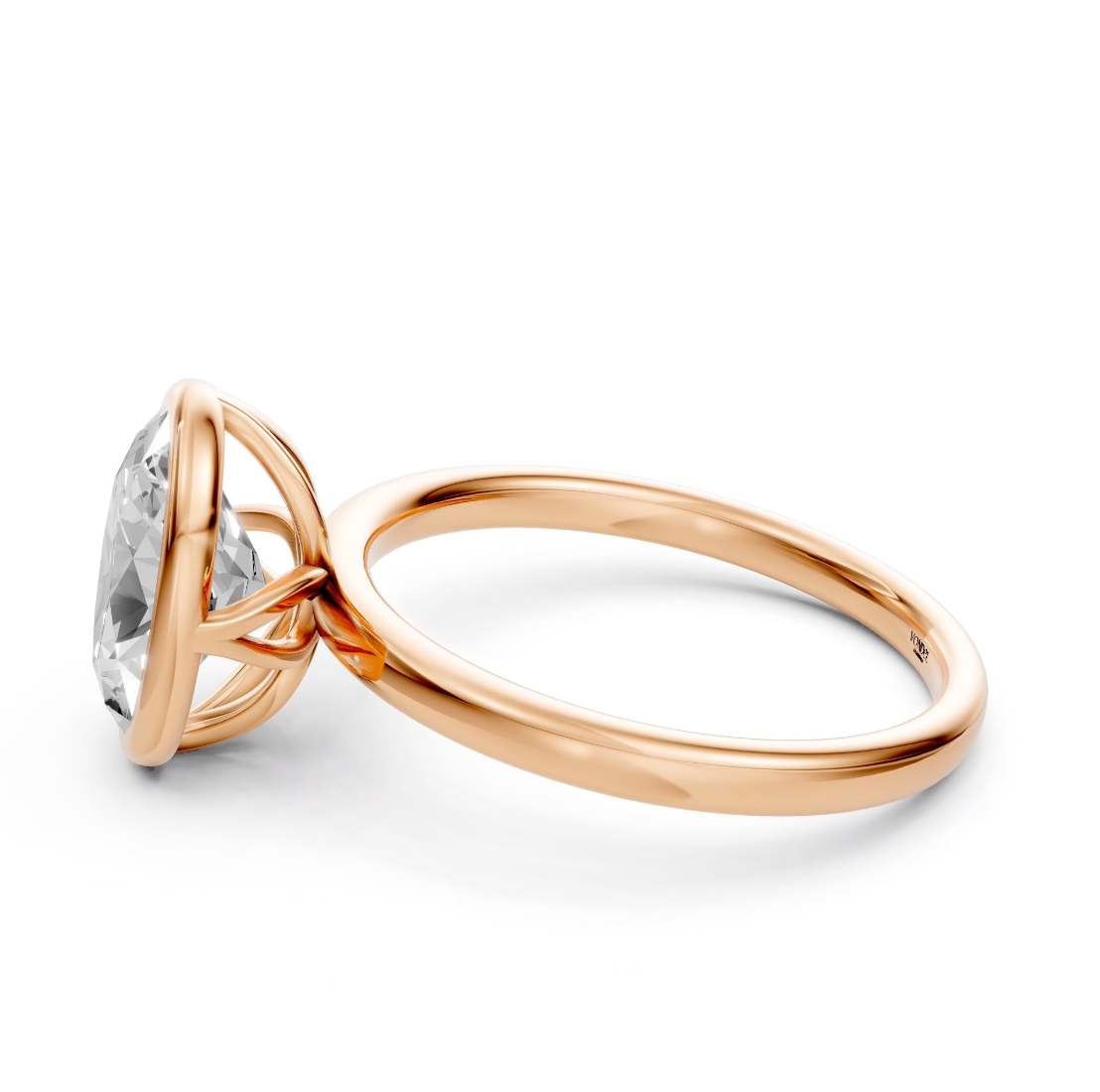 Abby - Oval Solitair Lab Grown Diamond Ring with Bezel Setting - 18K Yellow Gold - 2 ct