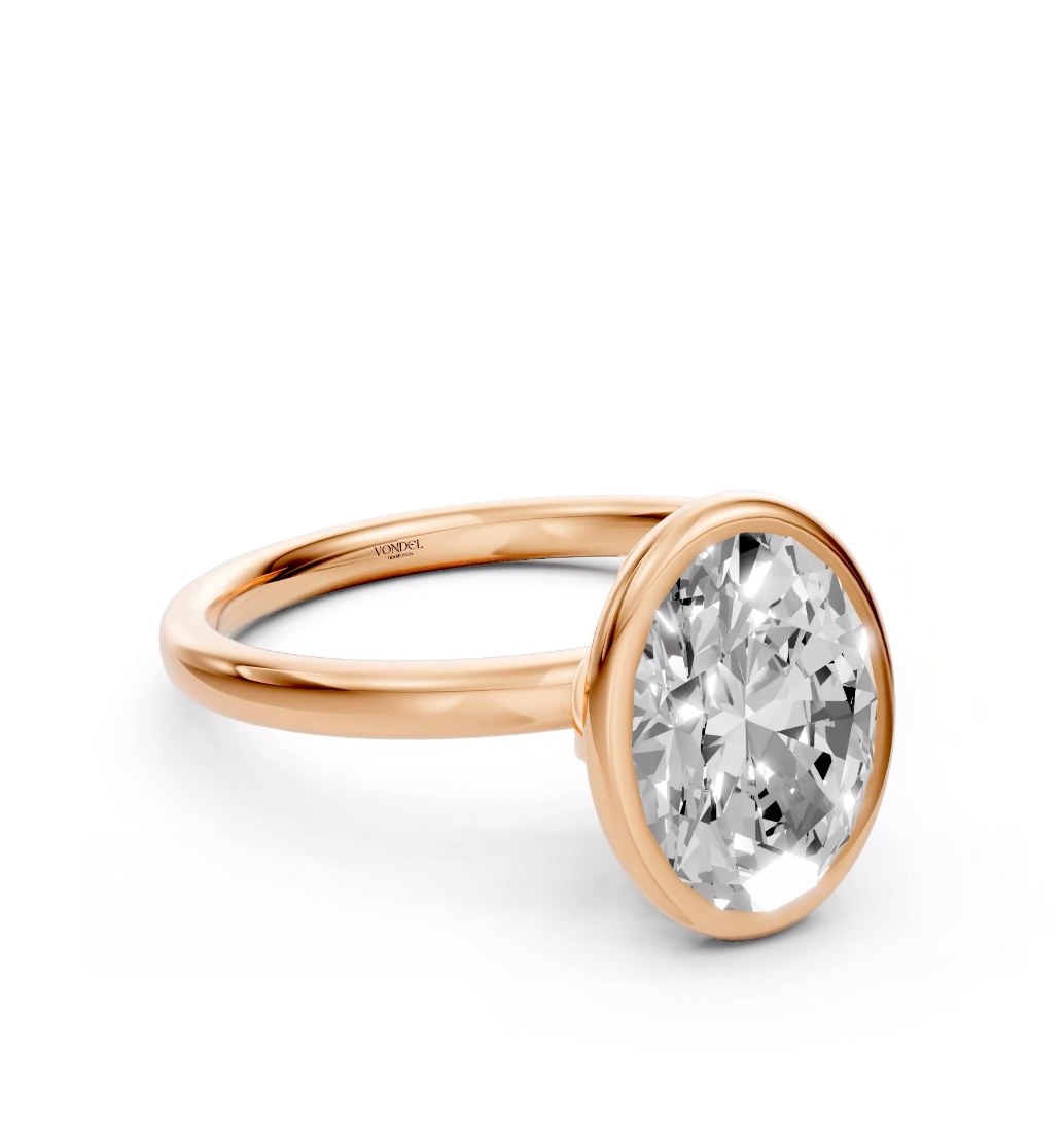 Abby - Oval Solitair Lab Grown Diamond Ring with Bezel Setting - 18K Yellow Gold - 2 ct