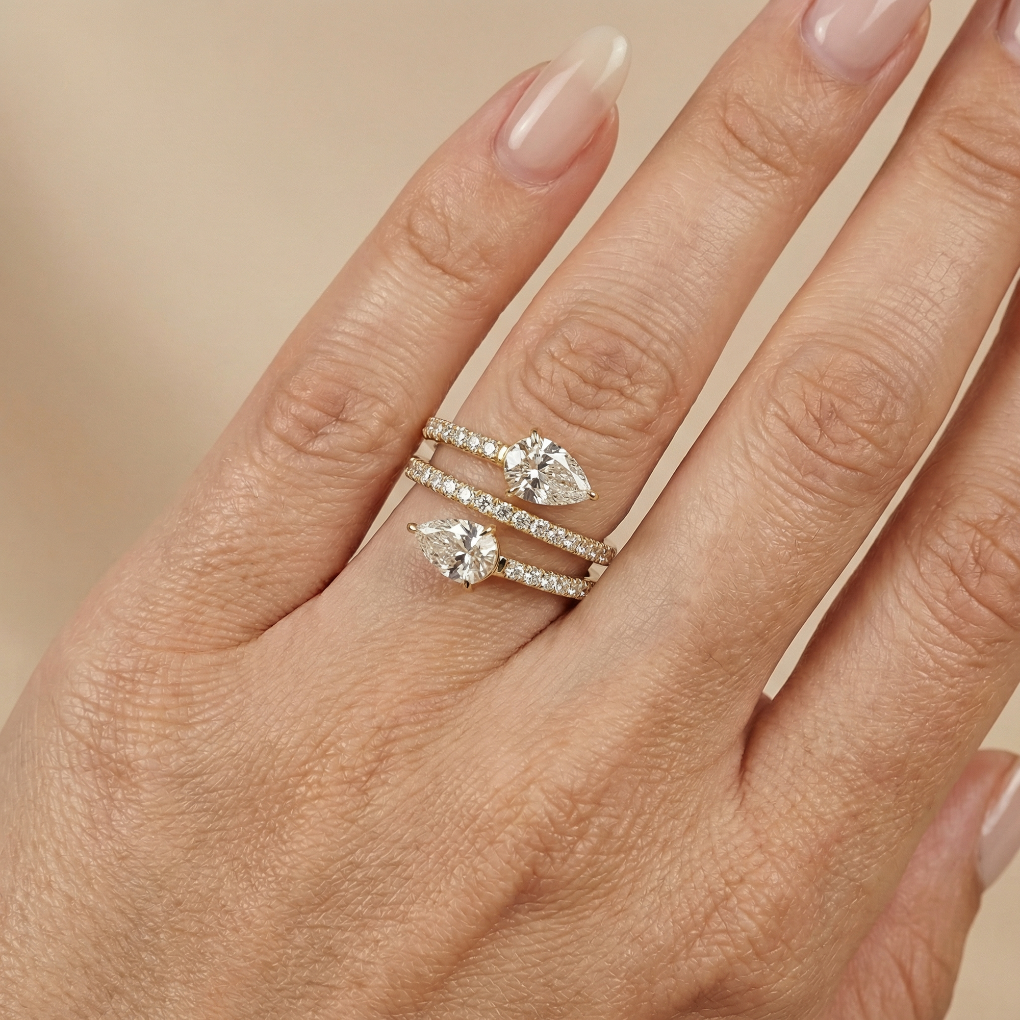 Selena - In Stock - Pear Cut Lab Grown Diamond Wrap Around Ring With Pave Band - 2,66 ct