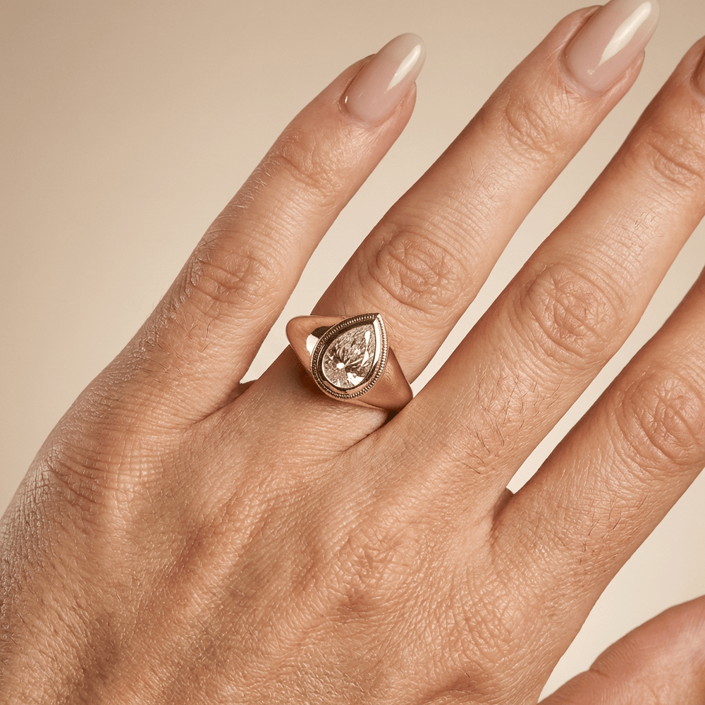 Signet Lab Grown Diamond Ring Pear,  14K Gold