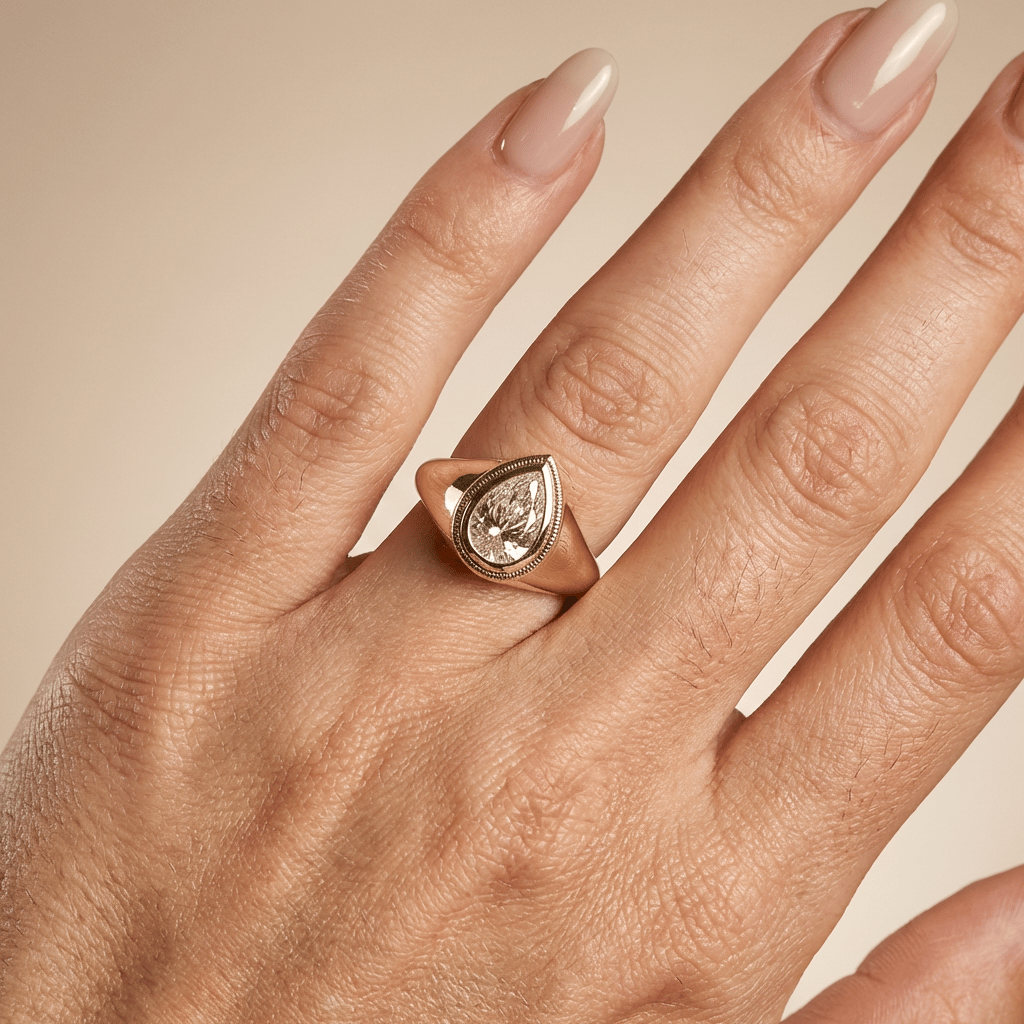 Signet Lab Grown Diamond Ring Pear,  14K Gold