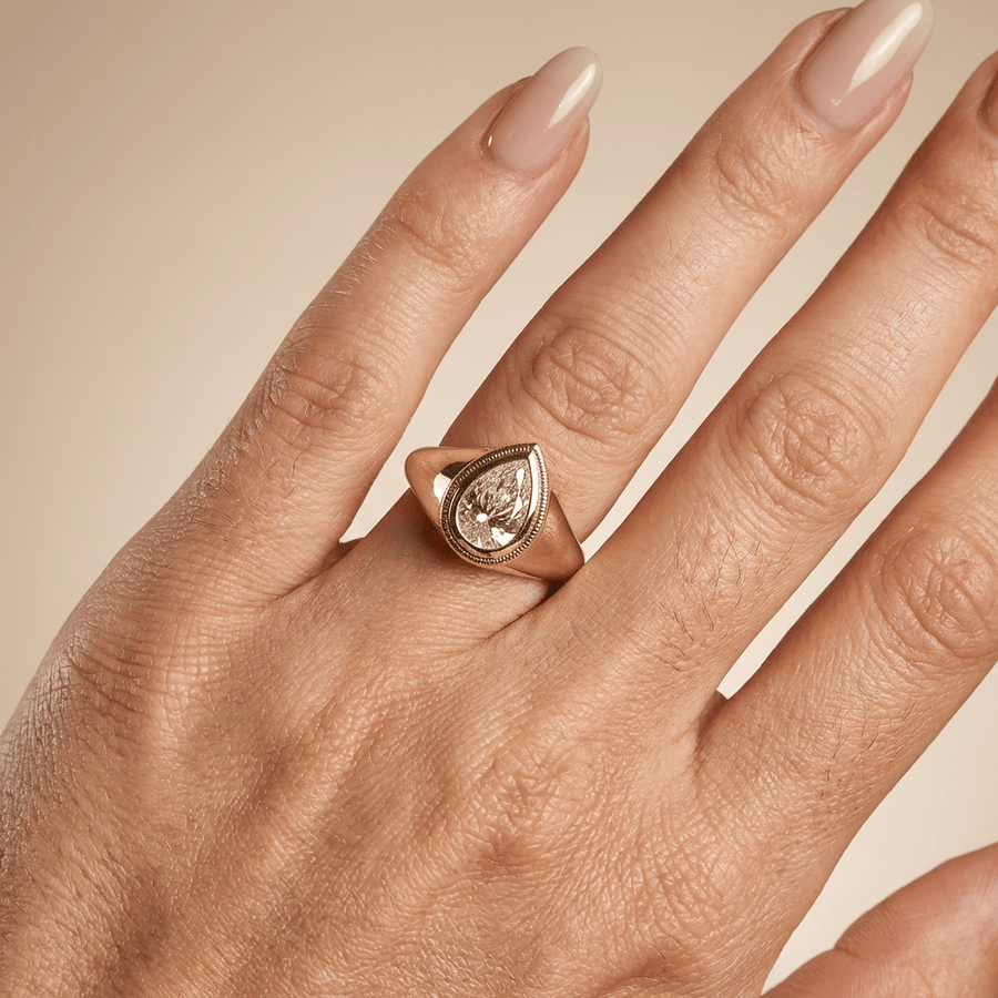 Signet Lab Grown Diamond Ring Pear,  14K Gold