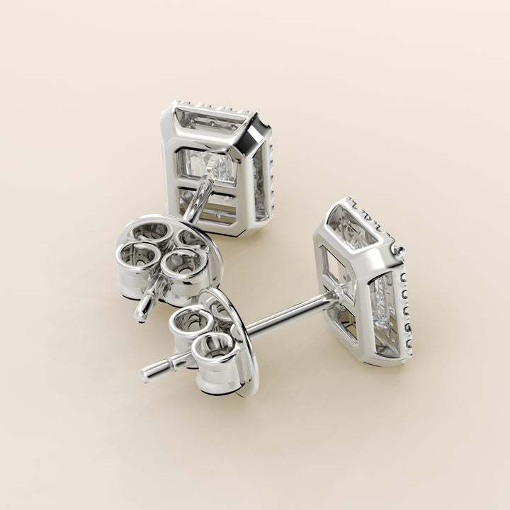 Ohrstecker mit Halo-Fassung, Smaragd, im Labor gezüchtetem Diamanten, Weißgold