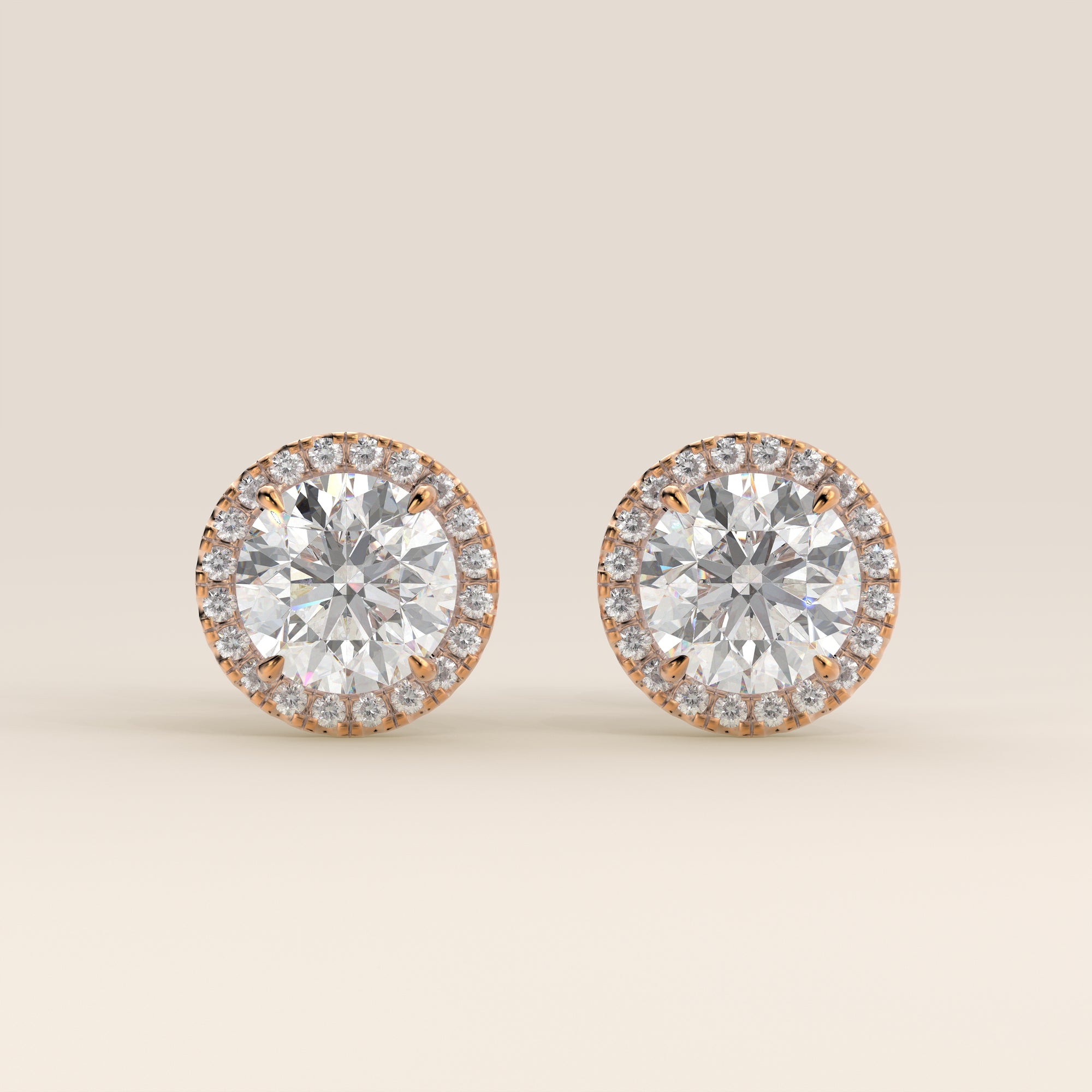 Halo-Ohrstecker mit runden, im Labor gezüchteten Diamanten, Roségold
