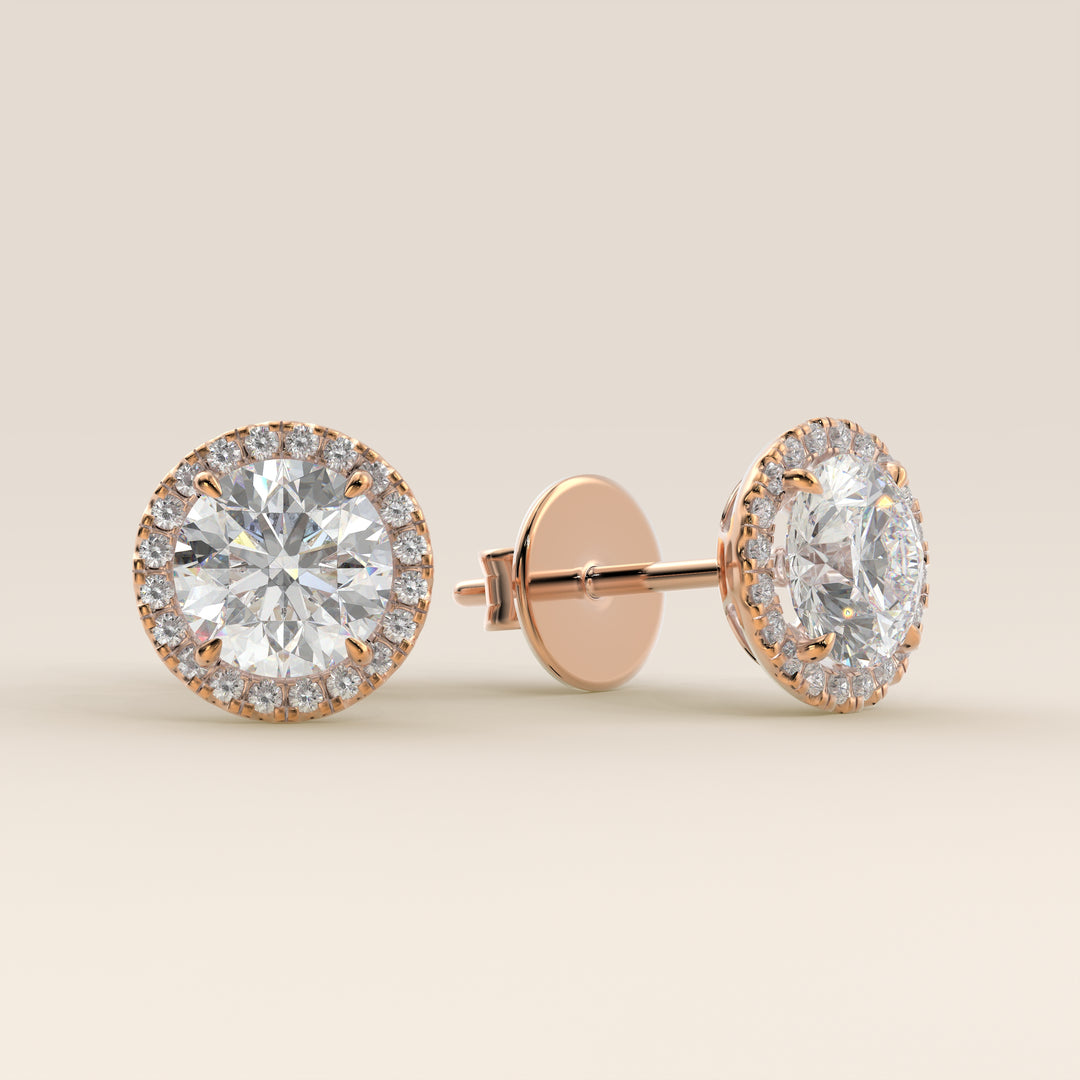 Halo-Ohrstecker mit runden, im Labor gezüchteten Diamanten, Roségold