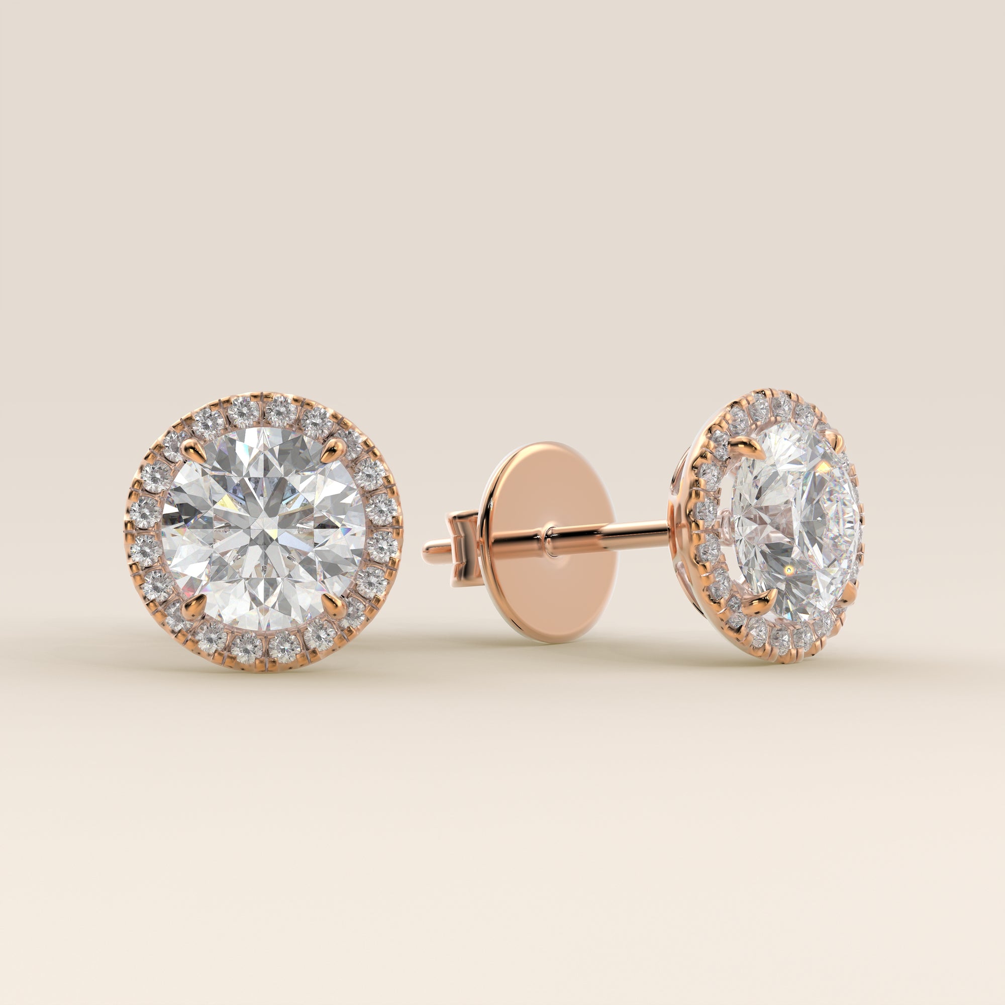 Halo-Ohrstecker mit runden, im Labor gezüchteten Diamanten, Roségold