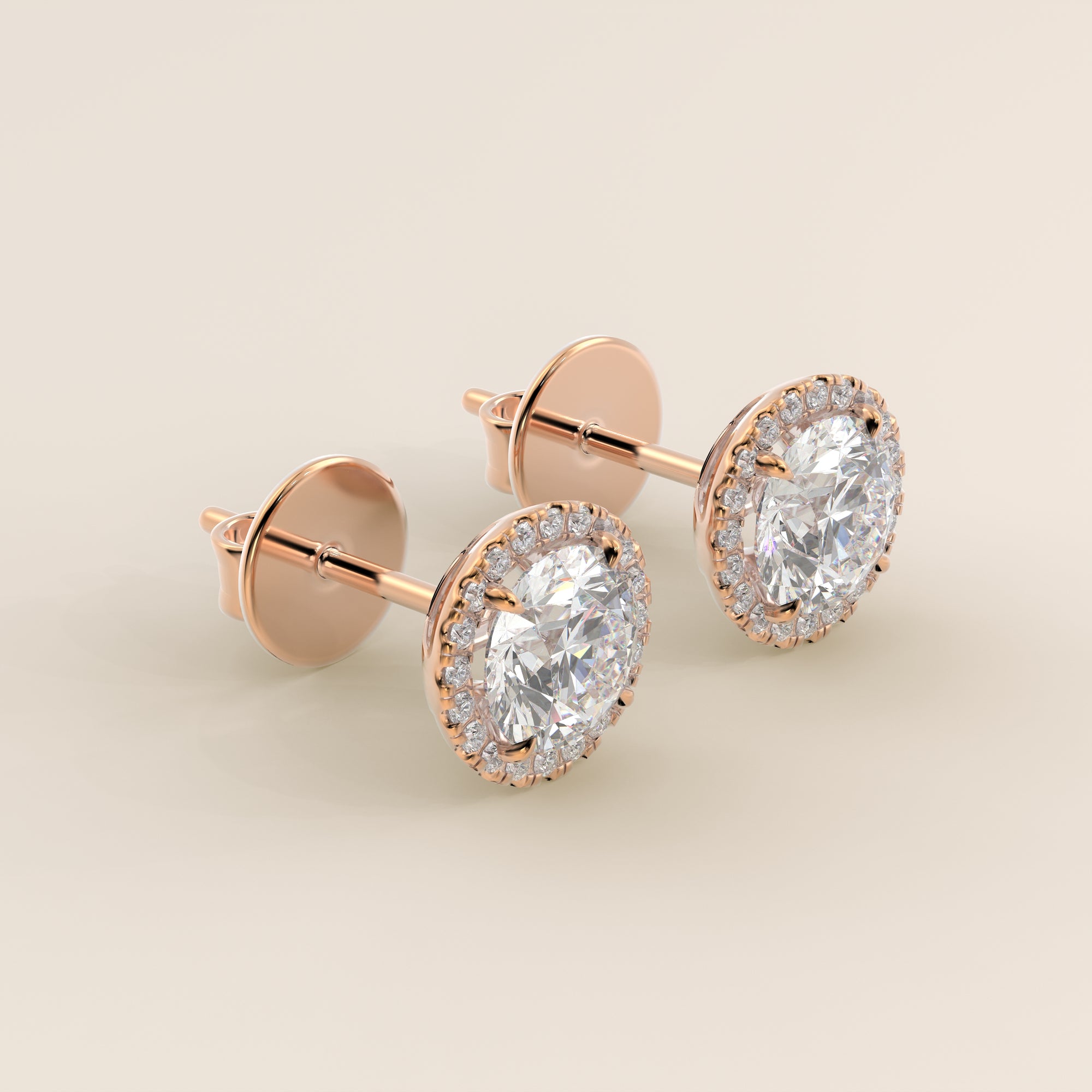Halo-Ohrstecker mit runden, im Labor gezüchteten Diamanten, Roségold