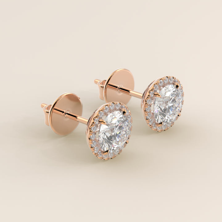 Halo-Ohrstecker mit runden, im Labor gezüchteten Diamanten, Roségold
