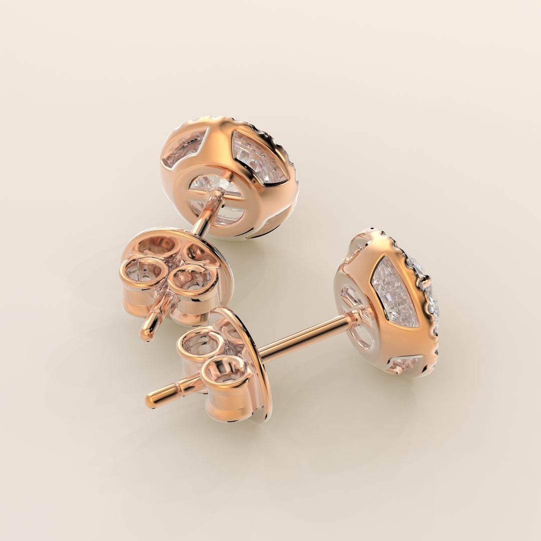 Halo-Ohrstecker mit runden, im Labor gezüchteten Diamanten, Roségold