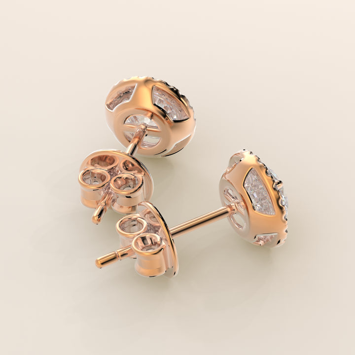 Halo-Ohrstecker mit runden, im Labor gezüchteten Diamanten, Roségold