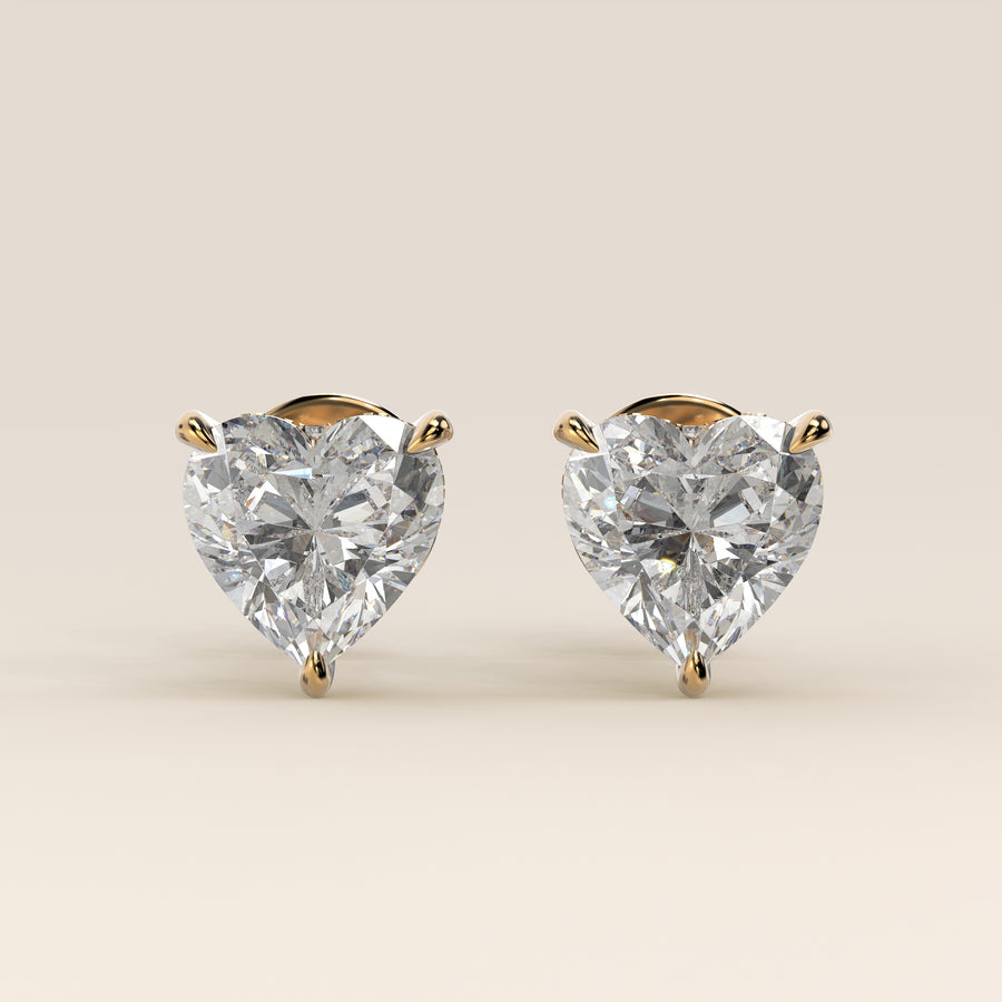 Stud oorbellen hart lab grown diamant met hidden halo, geelgoud