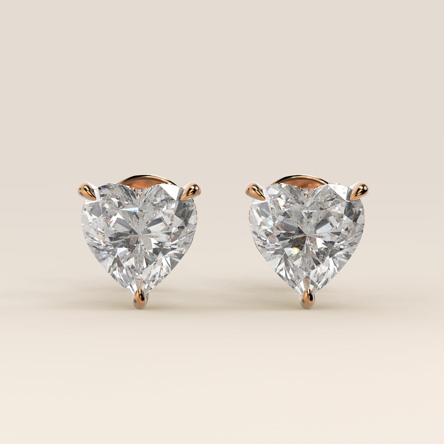 Stud oorbellen hart lab grown diamant met hidden halo, rosegoud
