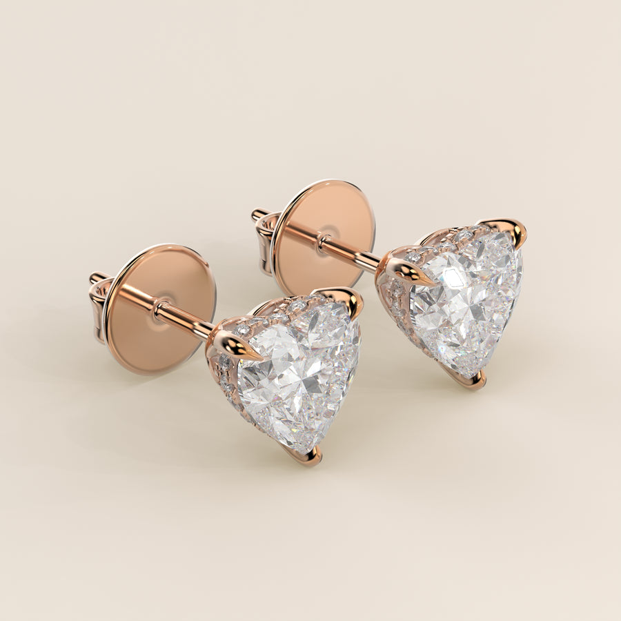 Stud oorbellen hart lab grown diamant met hidden halo, rosegoud