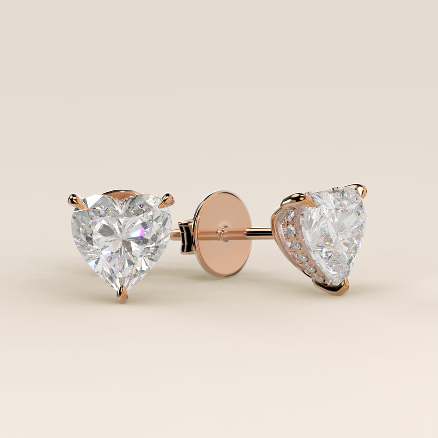 Stud oorbellen hart lab grown diamant met hidden halo, rosegoud