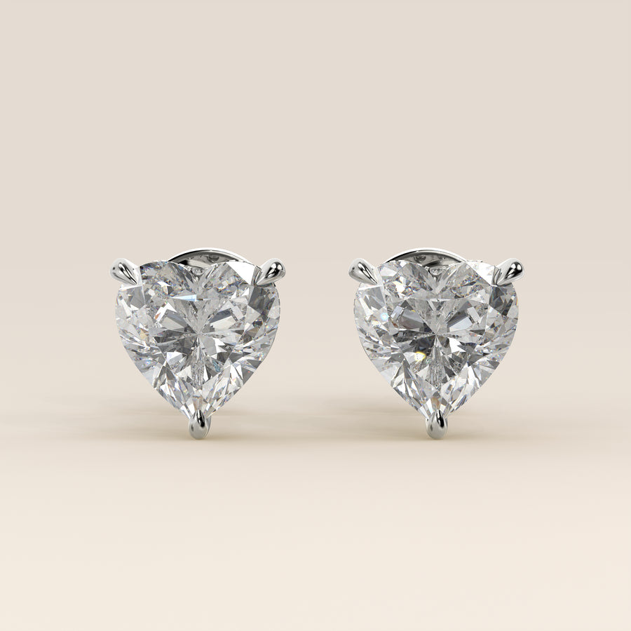 Stud oorbellen hart lab grown diamant met hidden halo, witgoud
