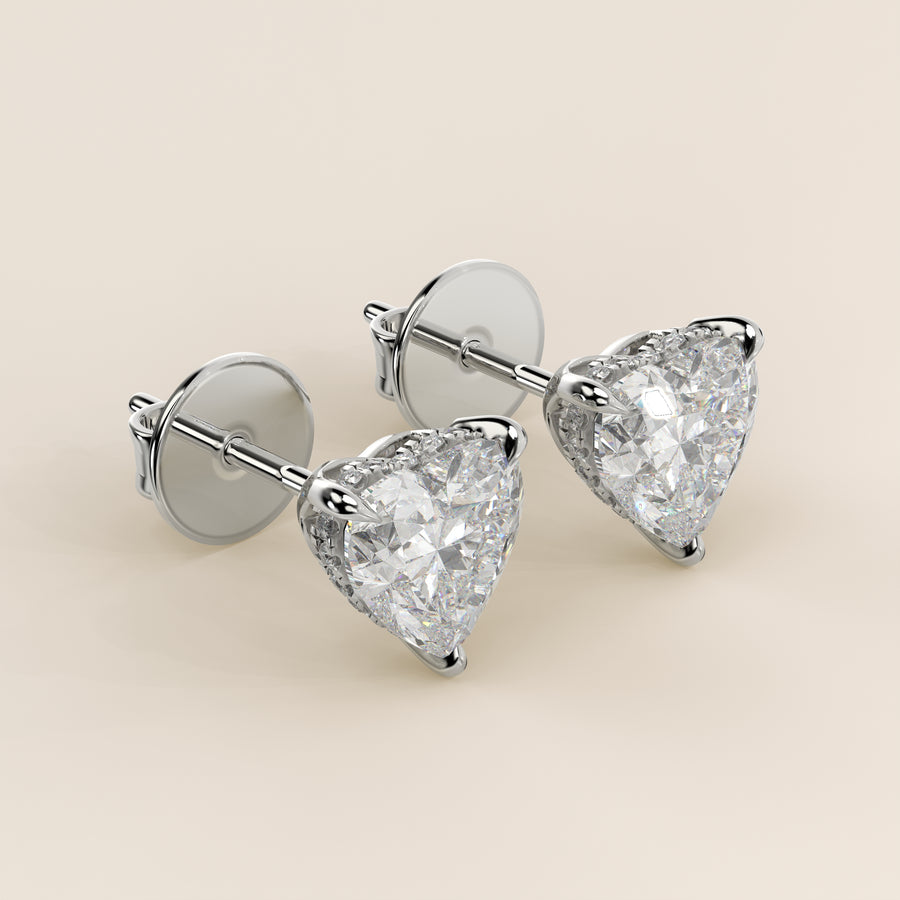 Stud oorbellen hart lab grown diamant met hidden halo, witgoud