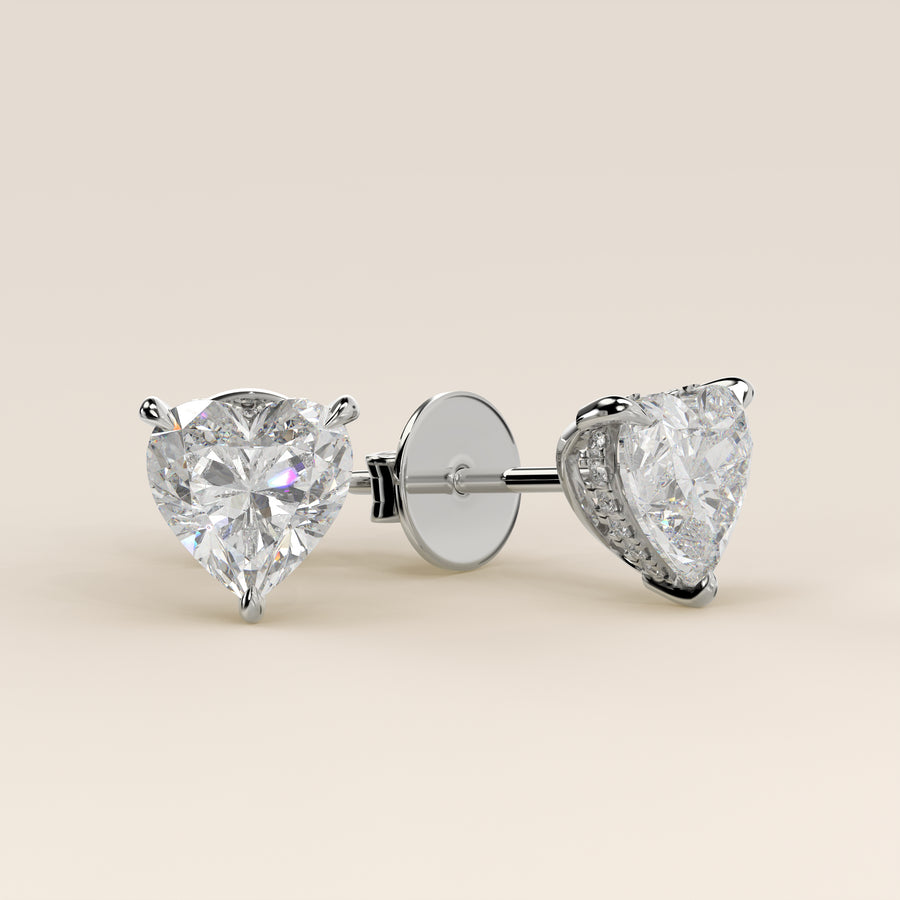 Stud oorbellen hart lab grown diamant met hidden halo, witgoud