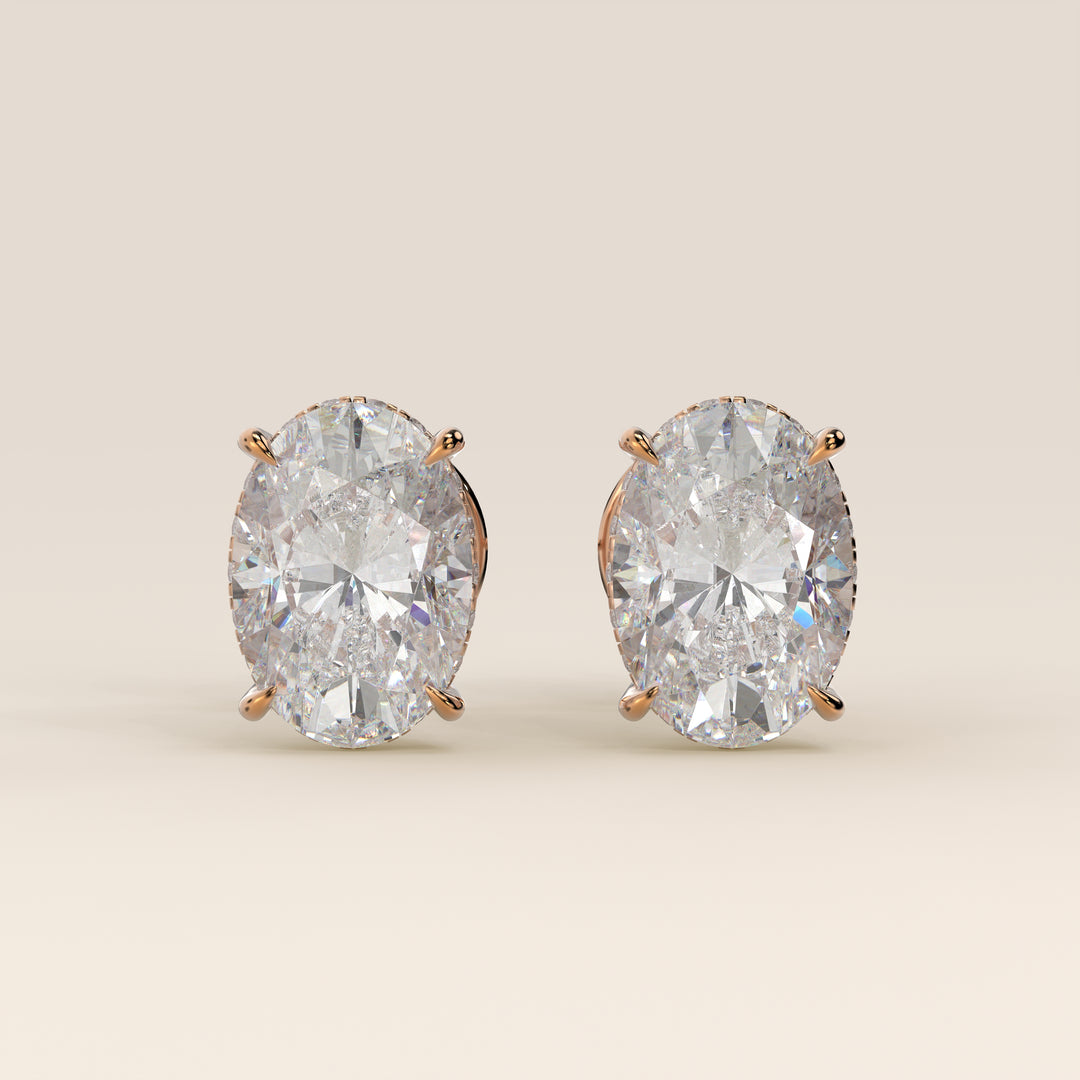 Stud oorbellen ovaal lab grown diamant met hidden halo, rosegoud