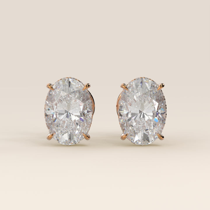 Stud oorbellen ovaal lab grown diamant met hidden halo, rosegoud