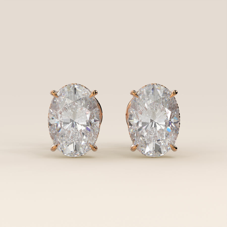 Stud oorbellen ovaal lab grown diamant met hidden halo, rosegoud