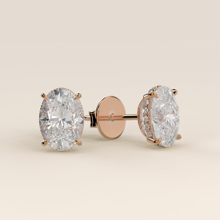 Stud oorbellen ovaal lab grown diamant met hidden halo, rosegoud