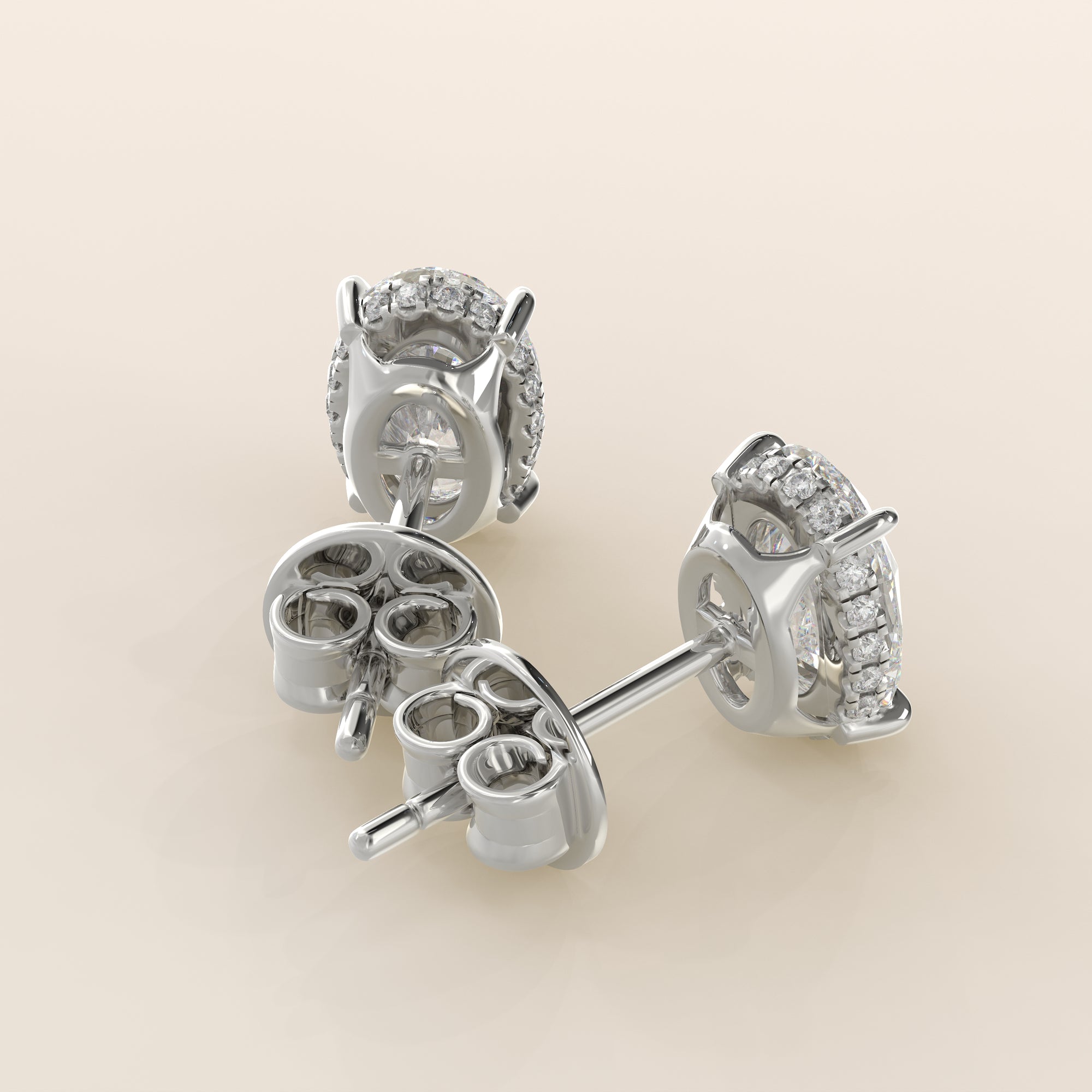 Stud oorbellen ovaal lab grown diamant met hidden halo, witgoud