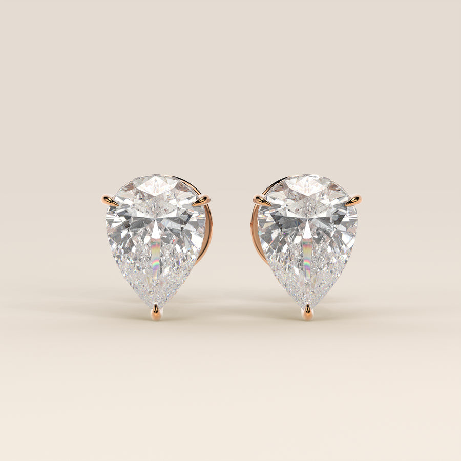 Stud oorbellen peer lab grown diamant met hidden halo, rosegoud