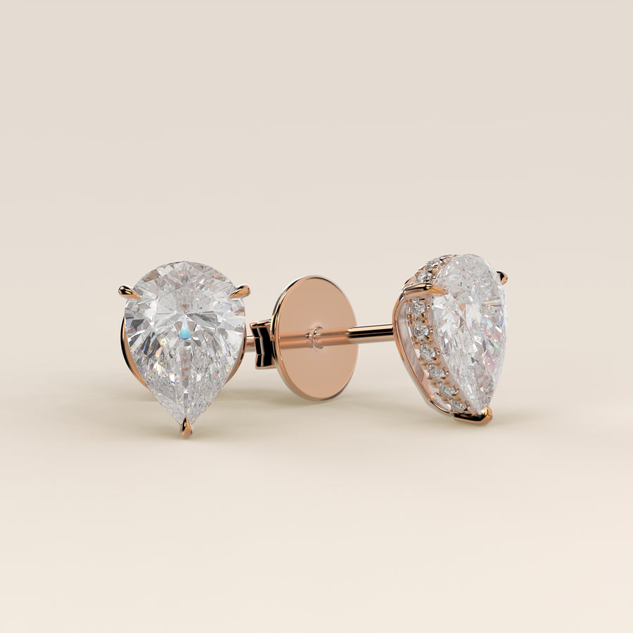 Stud oorbellen peer lab grown diamant met hidden halo, rosegoud